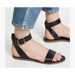 Madewell The Boardwalk Ankle Strap Leather Sandal Women’s Black Size 7.5